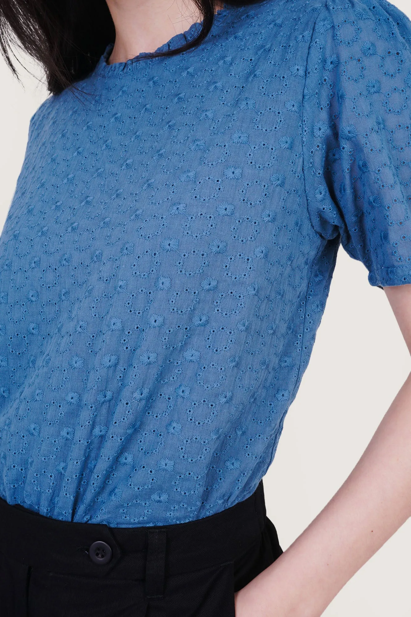 Frill Neck Eyelet Top