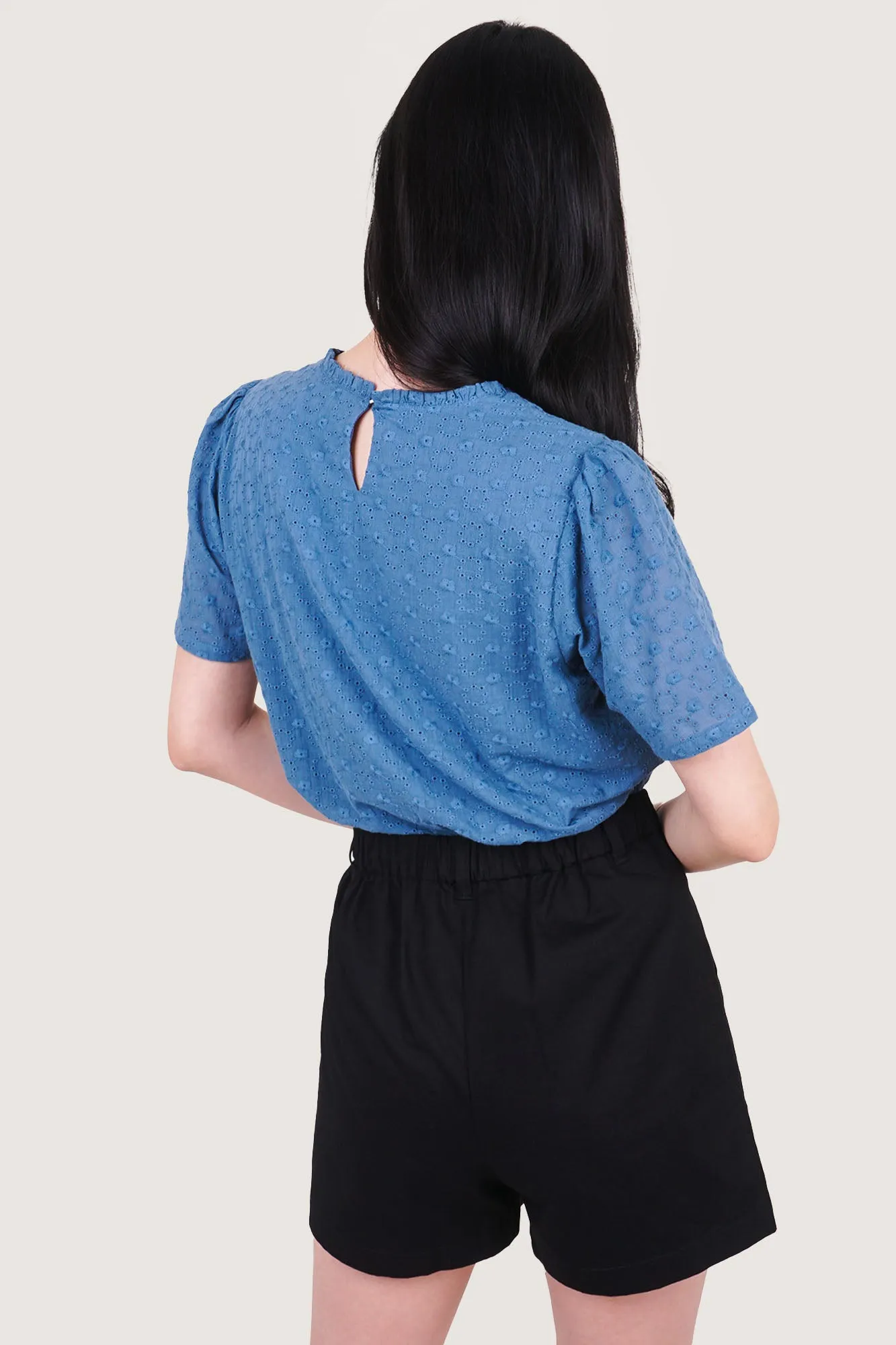 Frill Neck Eyelet Top