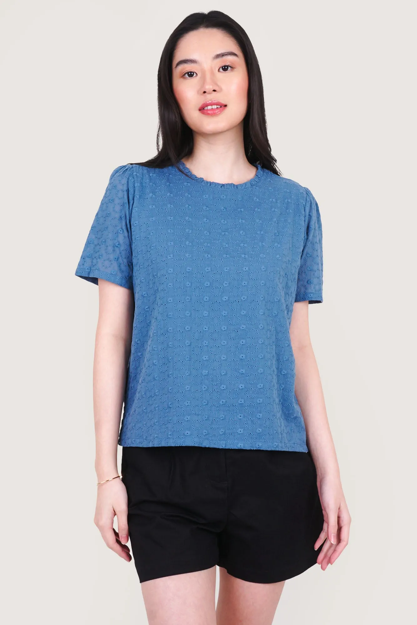 Frill Neck Eyelet Top