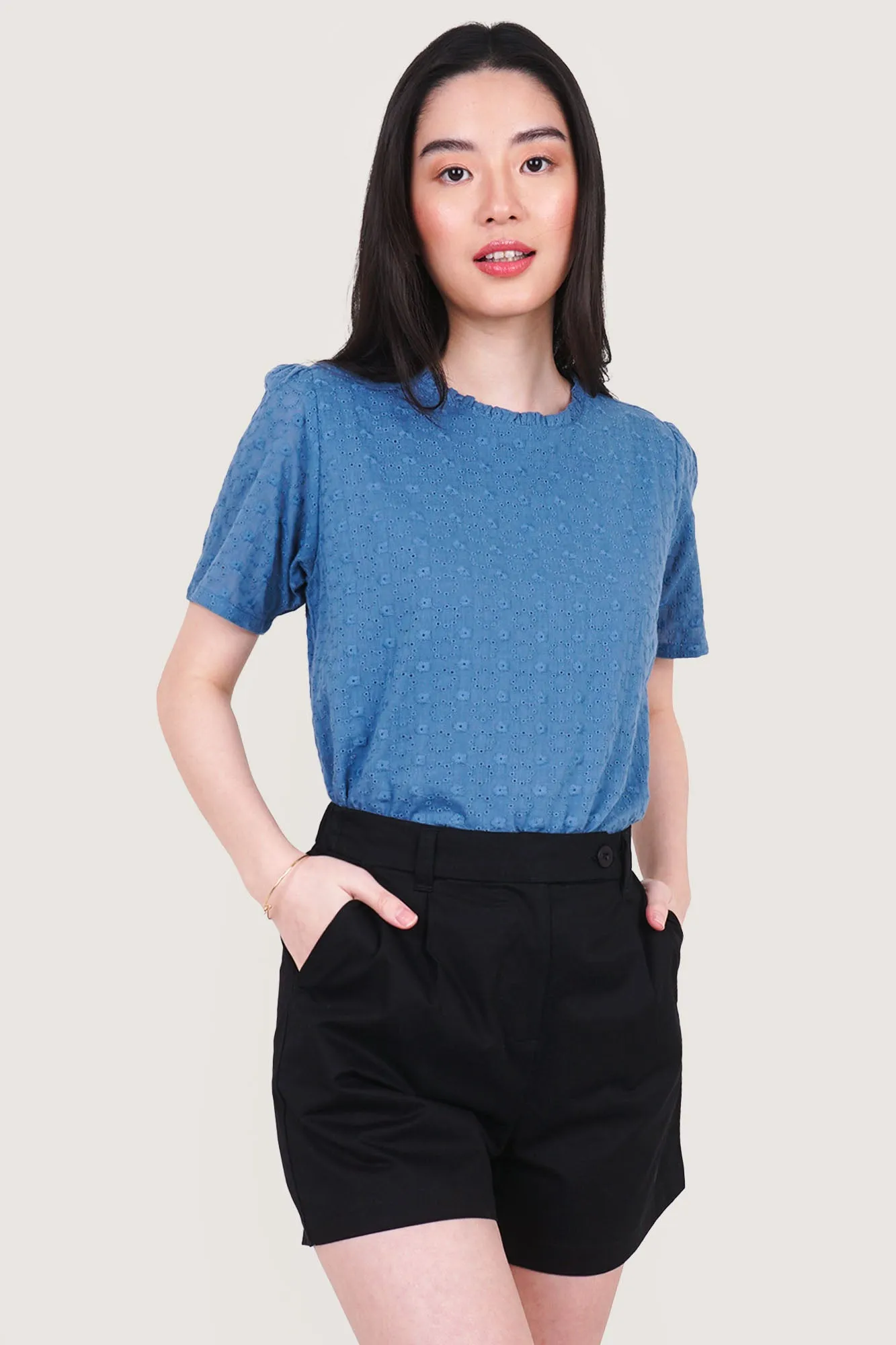 Frill Neck Eyelet Top