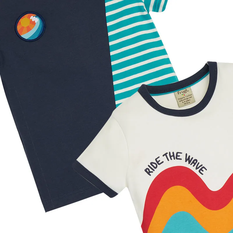 Frugi Kids Busby T-shirts - 2 Pack - Camper Blue Breton/Wave (Last one! 5-6y)