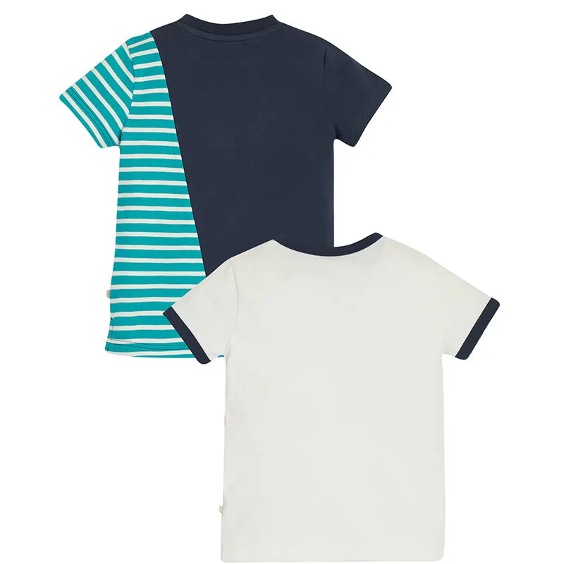 Frugi Kids Busby T-shirts - 2 Pack - Camper Blue Breton/Wave (Last one! 5-6y)