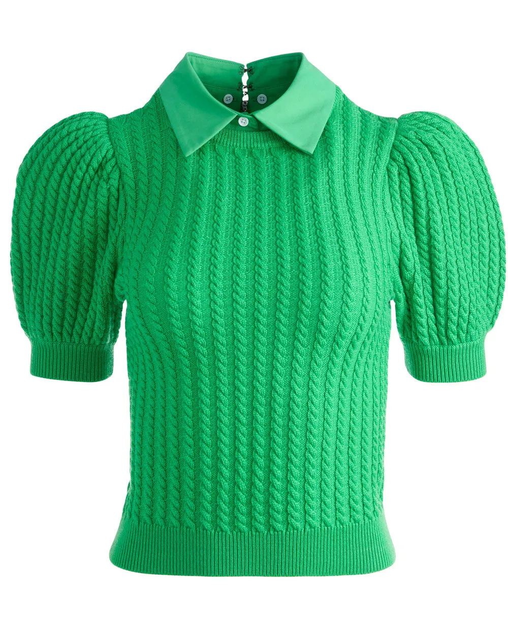 Garden Green Cable Puff Sleeve Sweater