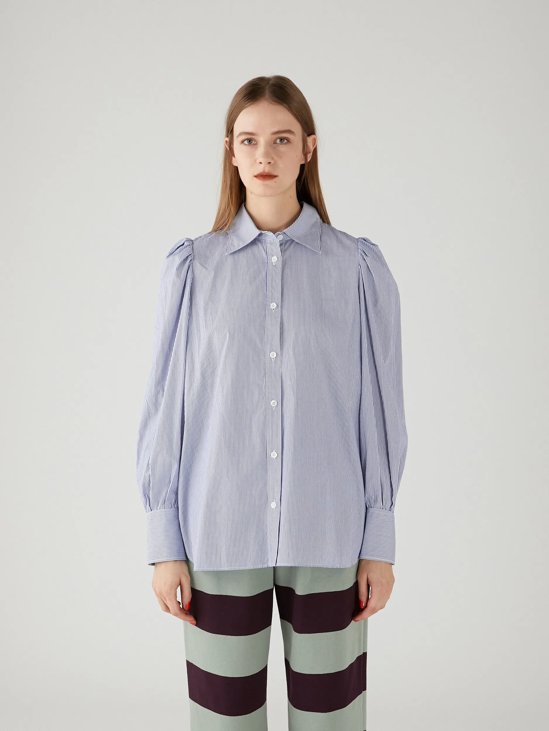gathered cami puff sleeve shirts ｜BLUE