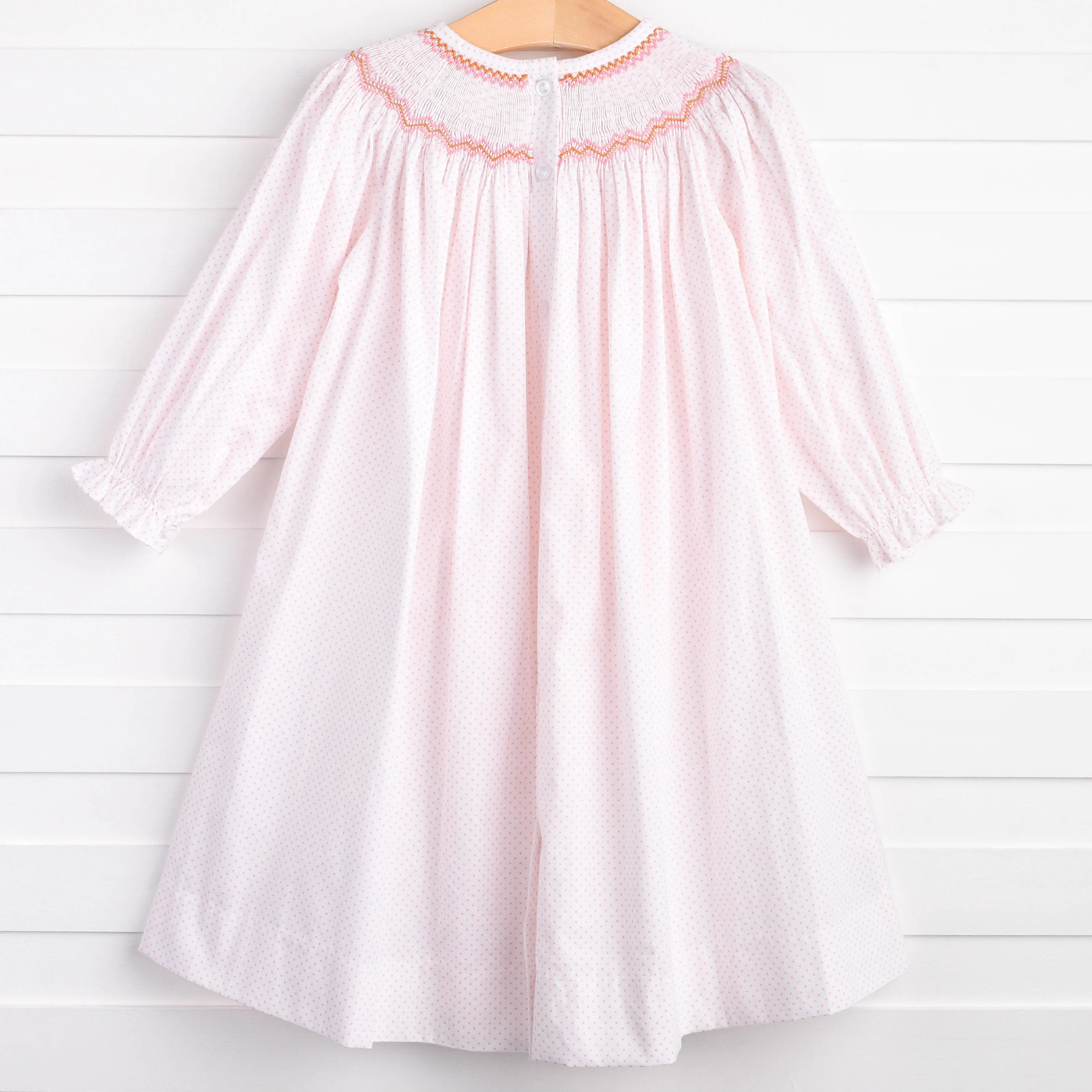 Gathering Gal Smocked Bishop Dress, Pink