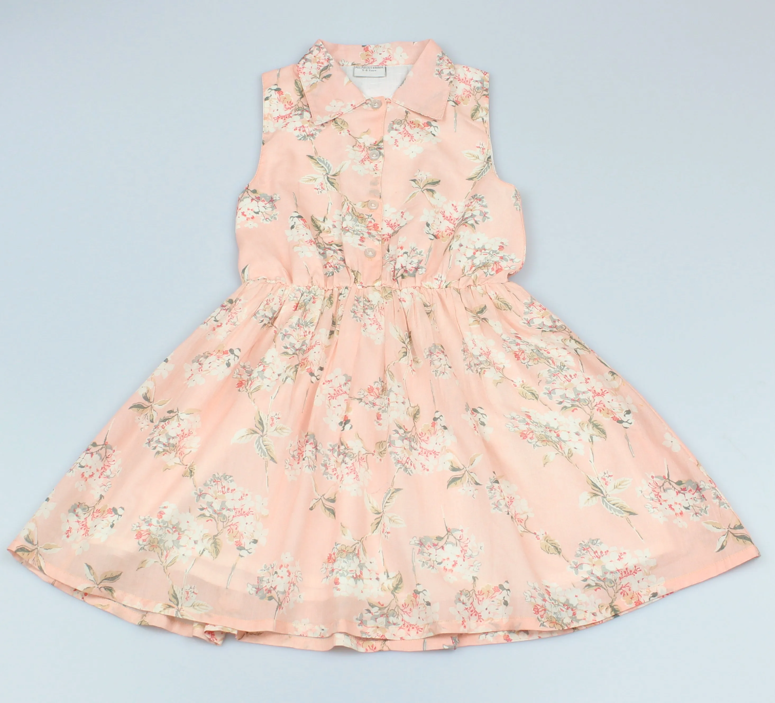 Girls All Over Print Peach Floral Dress (3-8 Years0)-GF5110