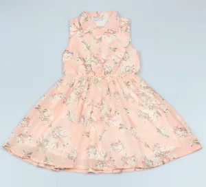 Girls All Over Print Peach Floral Dress (3-8 Years0)-GF5110