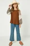 Girls Contrast Woven Sleeve Top
