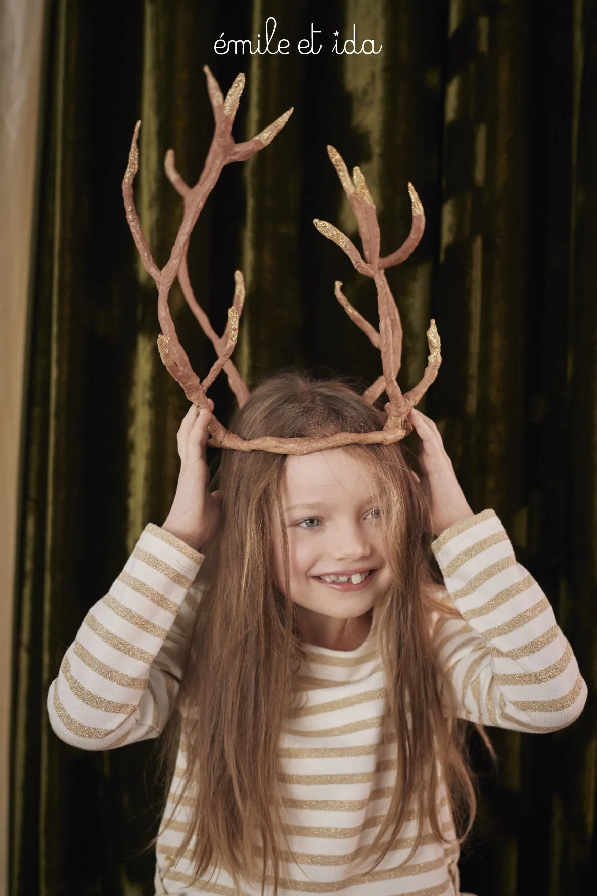 Girls Ecru-Or Striped Sweatshirt