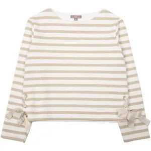 Girls Ecru-Or Striped Sweatshirt