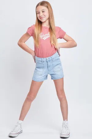 Girls High Rise Denim Shorts With Porkchop Pockets - Final Sale