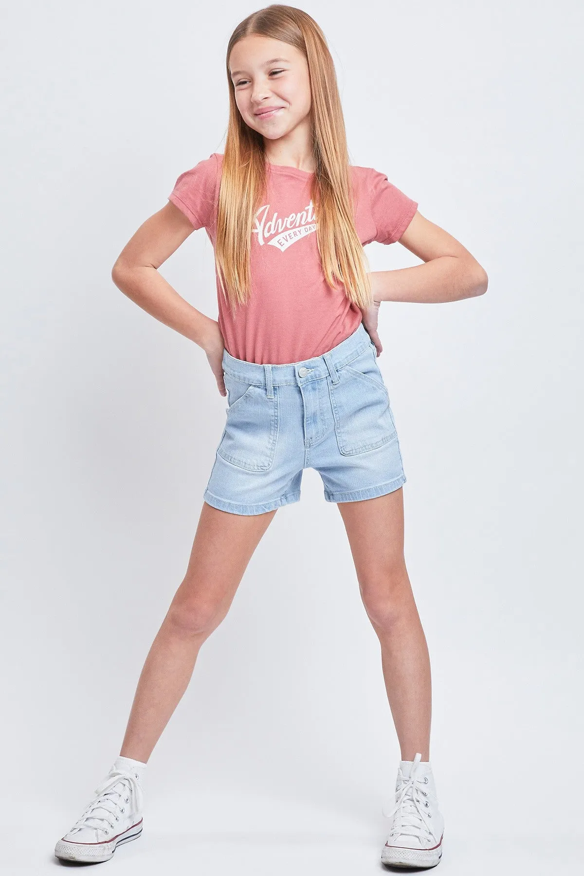 Girls High Rise Denim Shorts With Porkchop Pockets - Final Sale