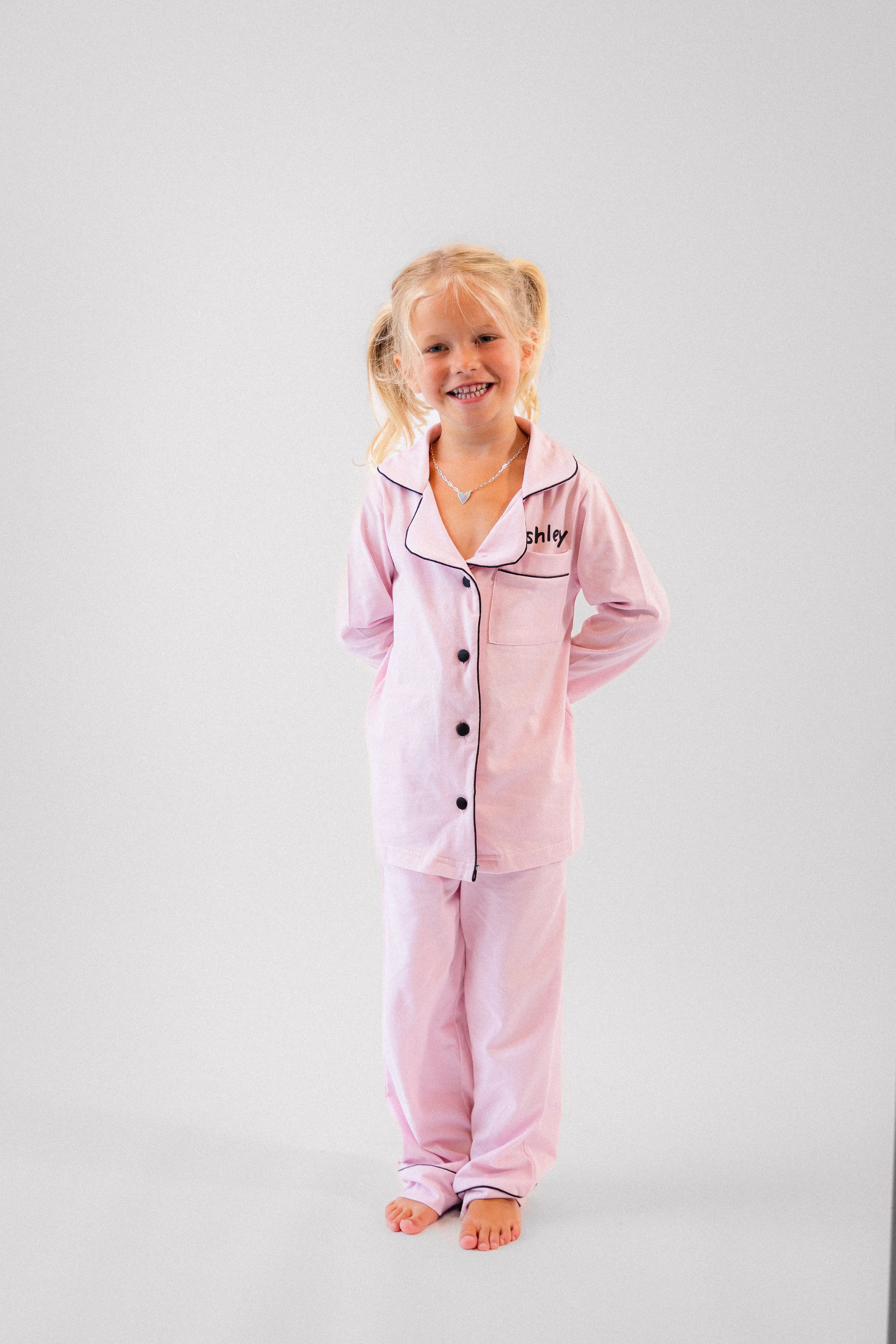Girls long jersey personalised pyjamas Red