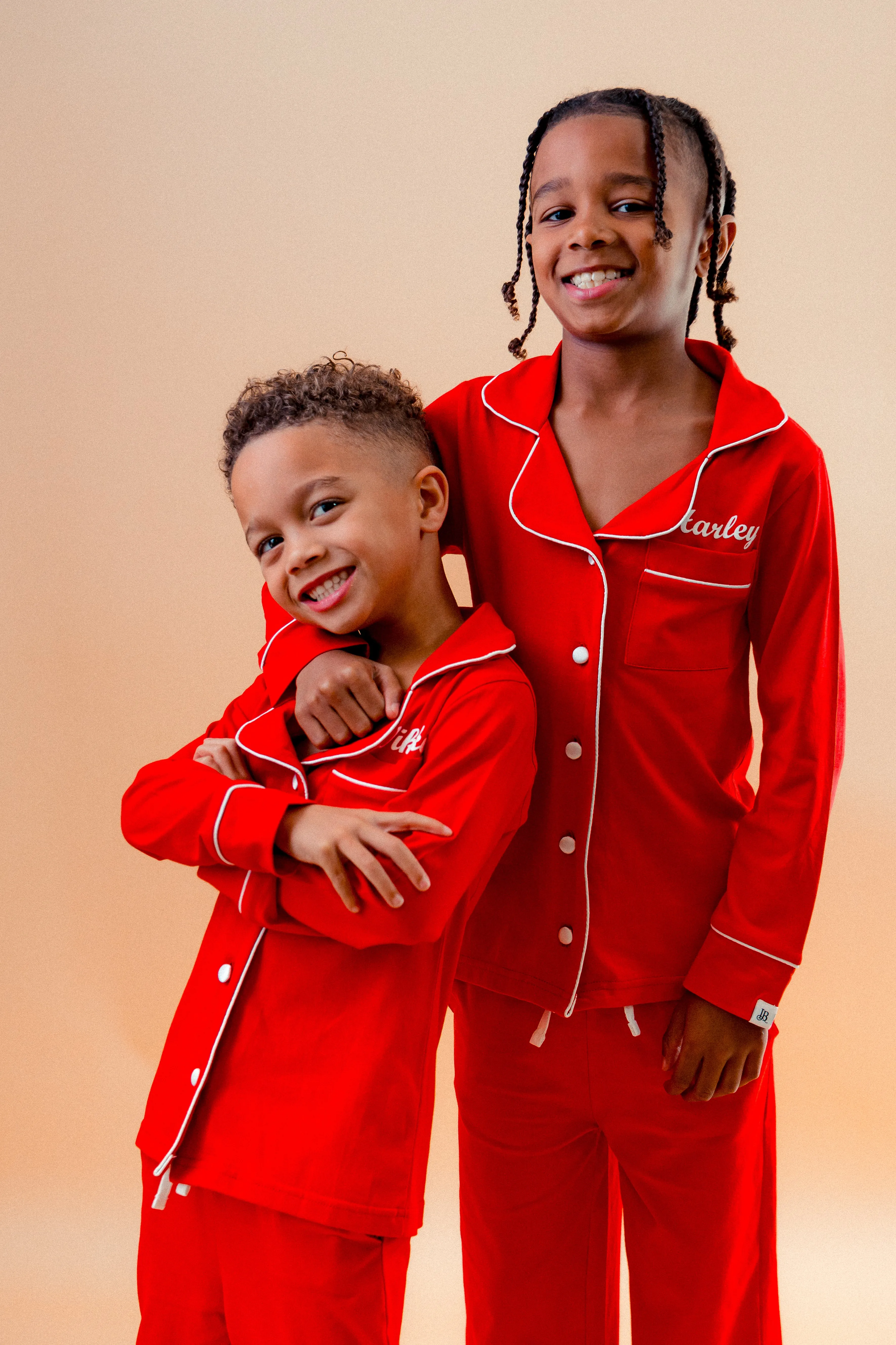 Girls long jersey personalised pyjamas Red