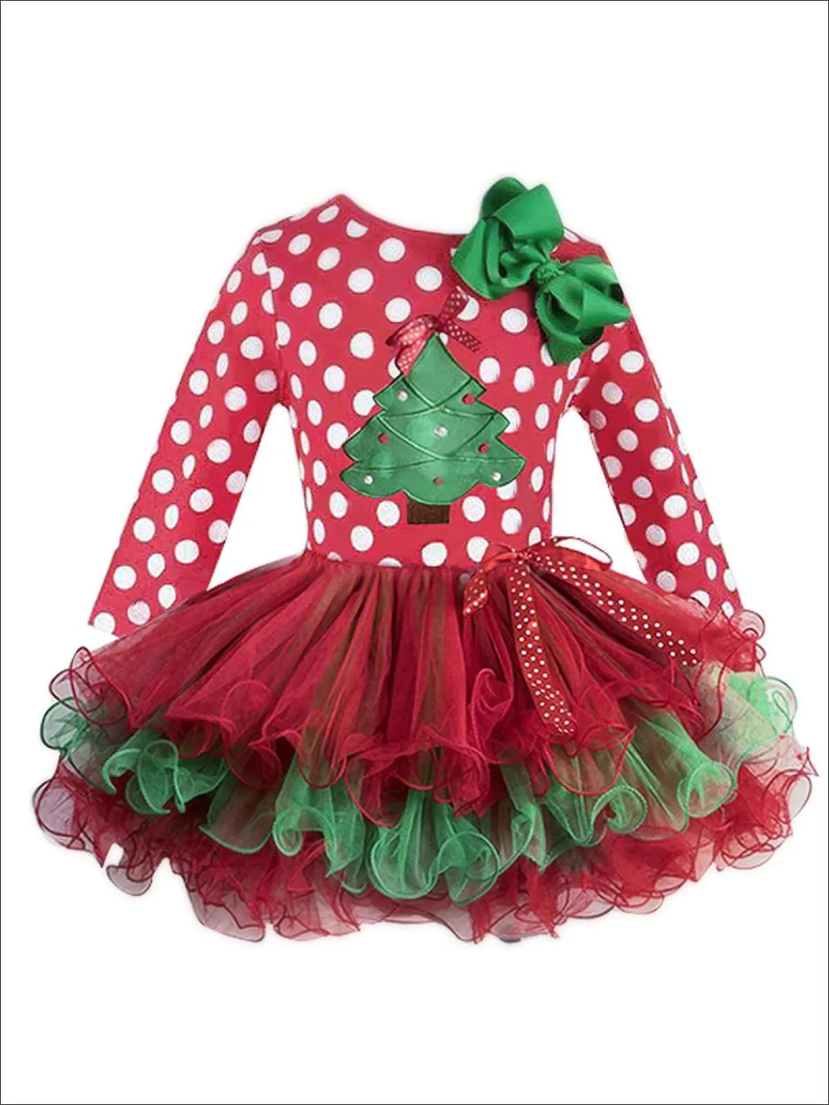 Girls Long Sleeve Polka Dot Reindeer or Tree Holiday Tutu