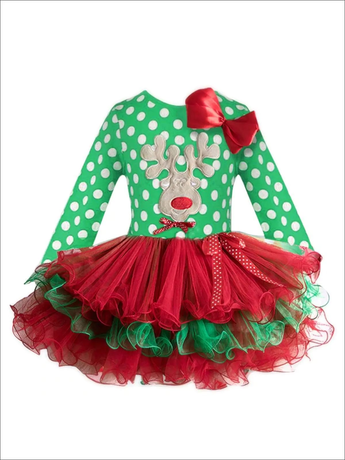 Girls Long Sleeve Polka Dot Reindeer or Tree Holiday Tutu