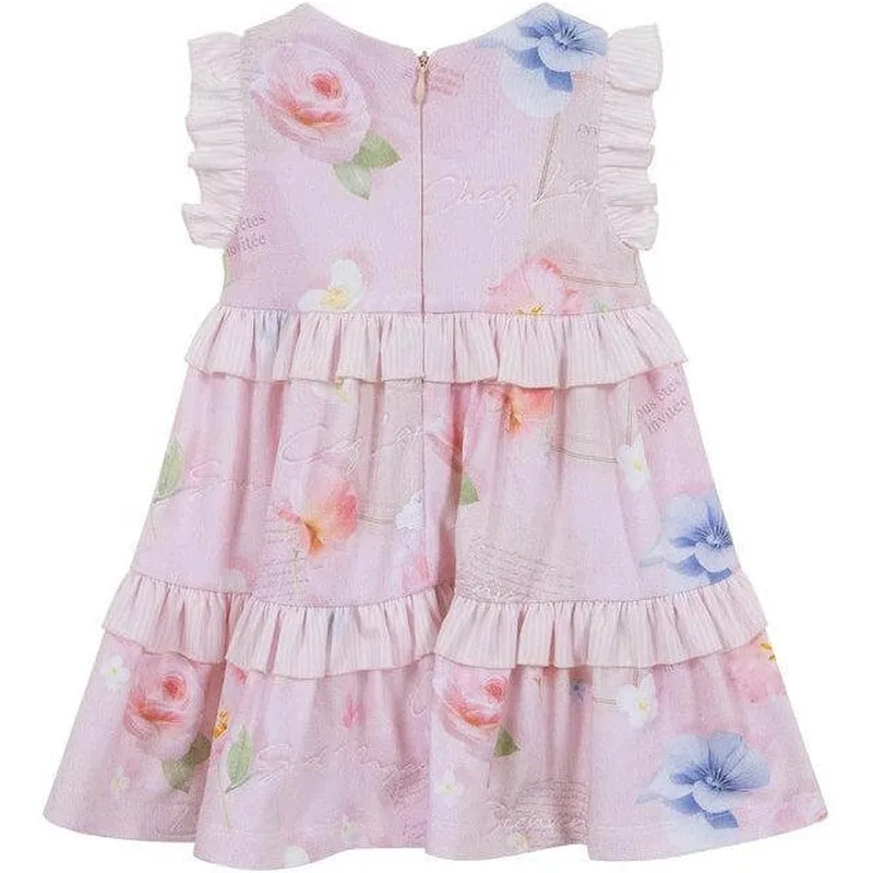 Girls Pink Cotton Floral Dress