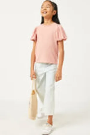 Girls Puff Sleeve Knit T Shirt