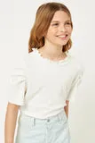 Girls Ruffle High Neck Puff Sleeve Top