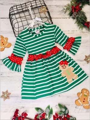 Girls Striped Gingerbread Polka Dot Ruffled Dress