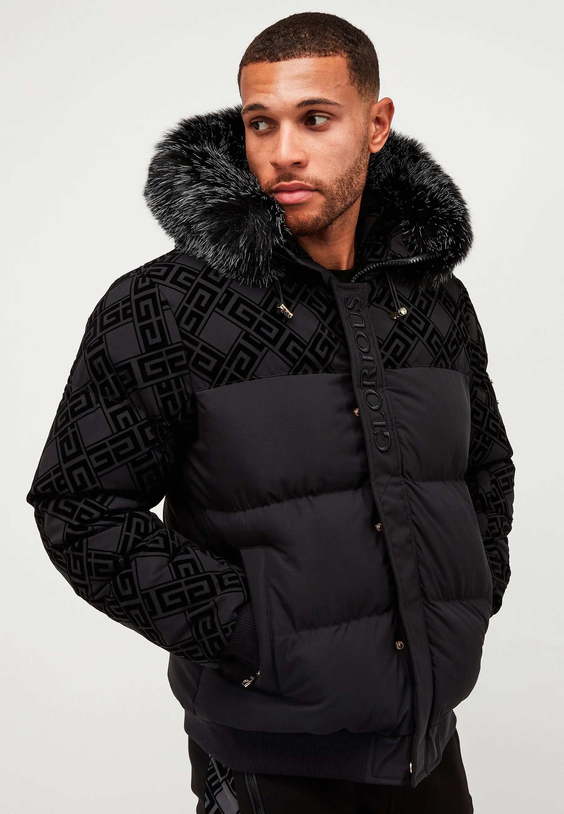 Glorious Gangsta Lavin Short Puffer Bomber Jacket Black