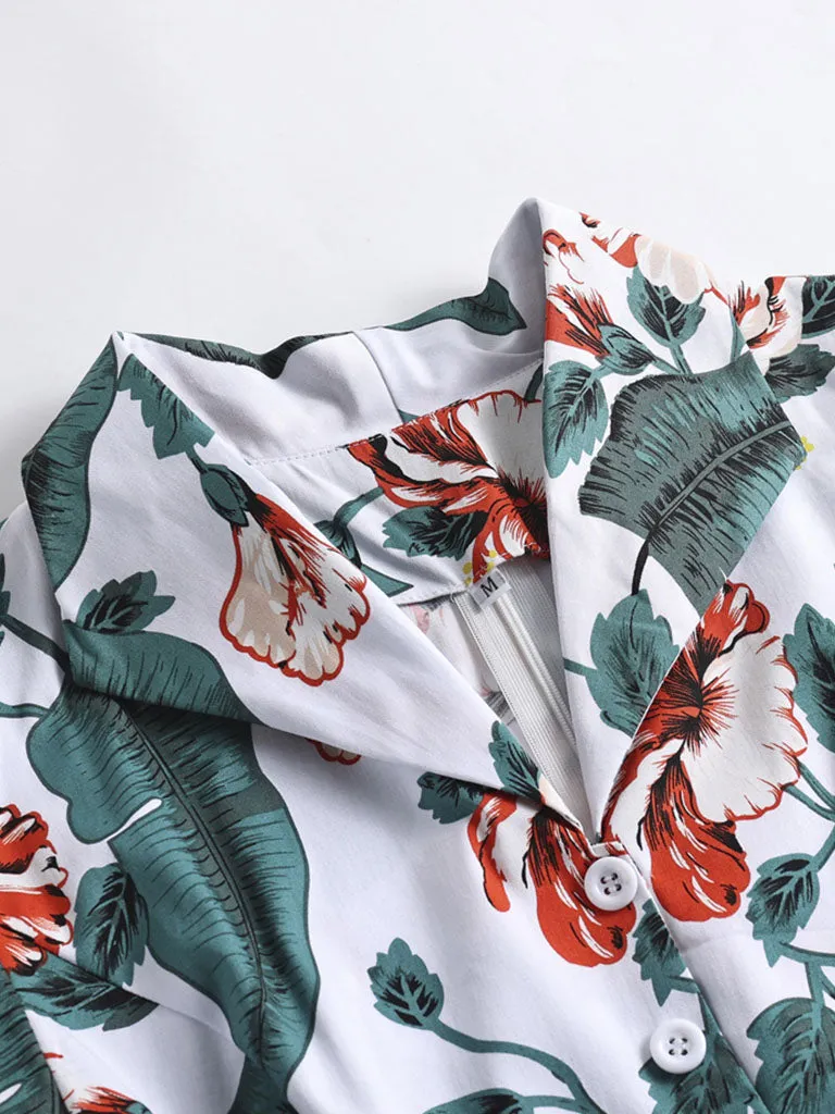 Green 1960S Floral Print Swing Vintage Dress With Belt