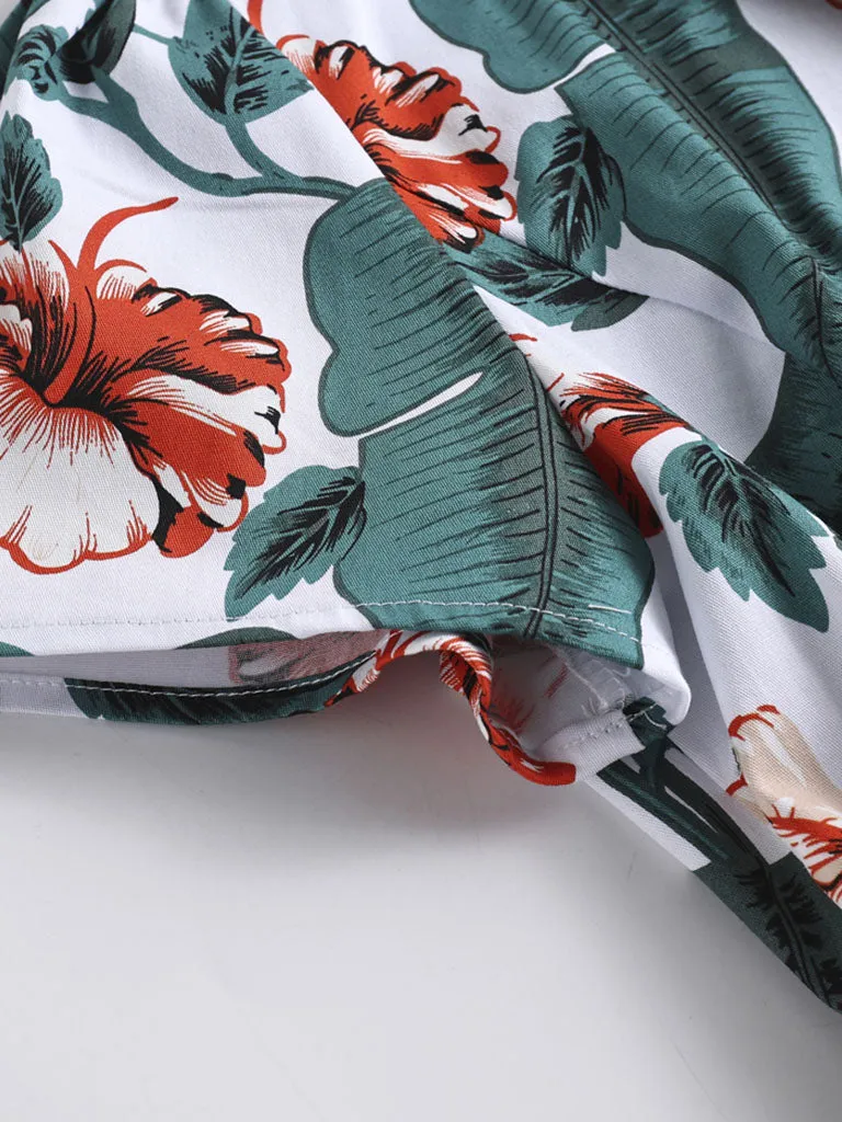 Green 1960S Floral Print Swing Vintage Dress With Belt