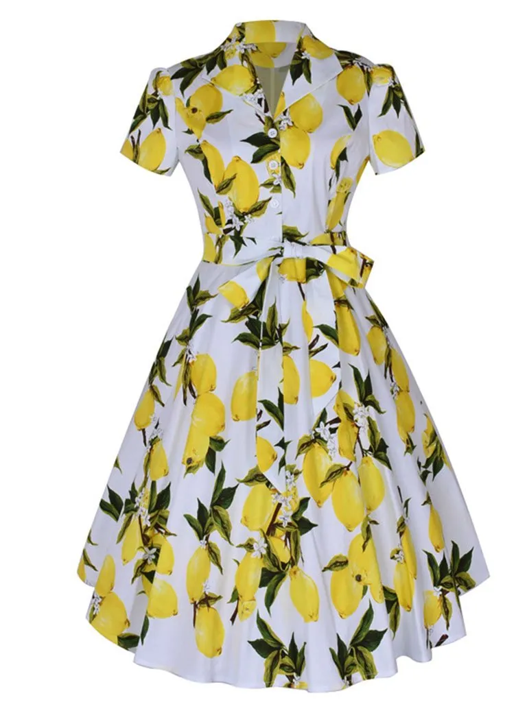 Green 1960S Floral Print Swing Vintage Dress With Belt