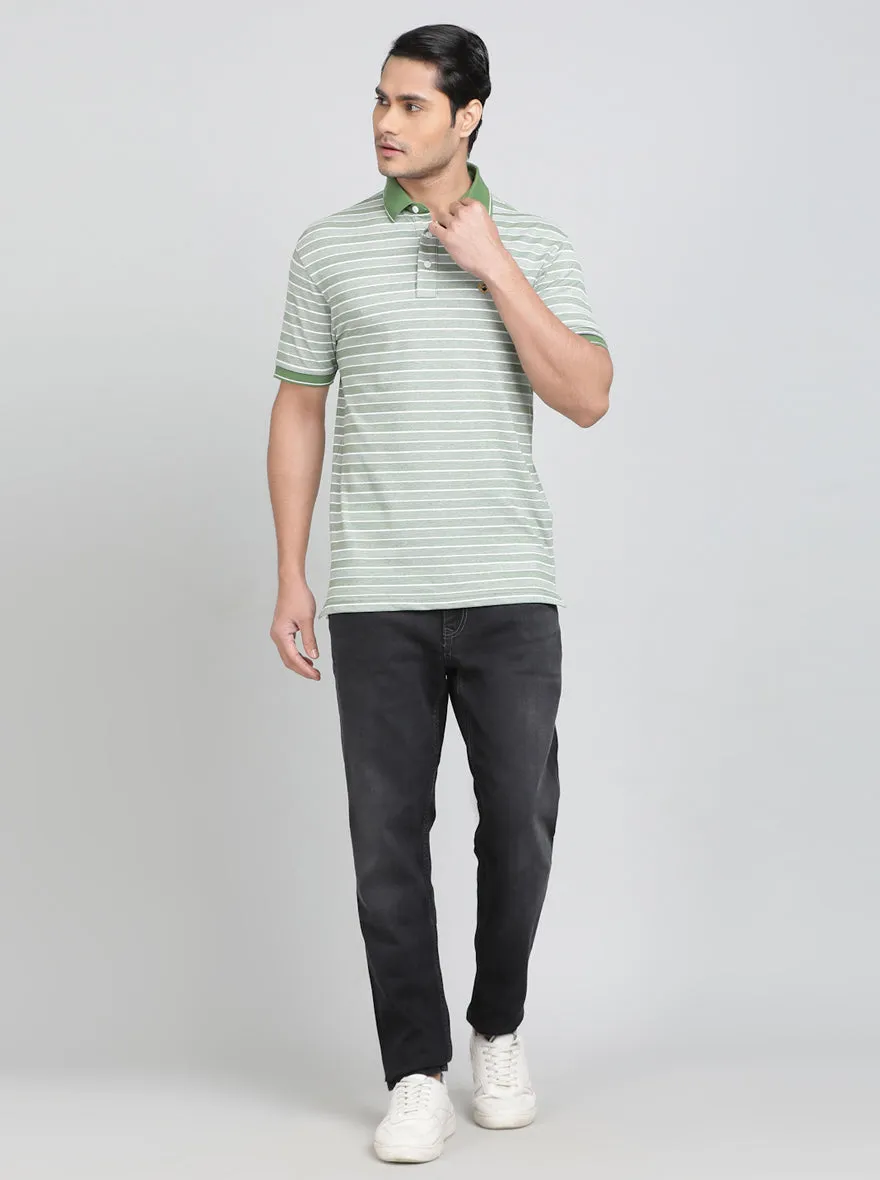 Green Striped Regular Fit Polo T-Shirt | JadeBlue