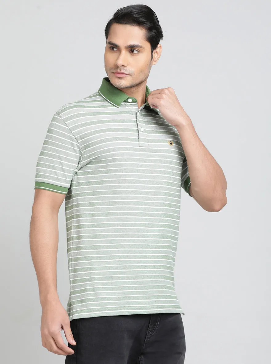 Green Striped Regular Fit Polo T-Shirt | JadeBlue