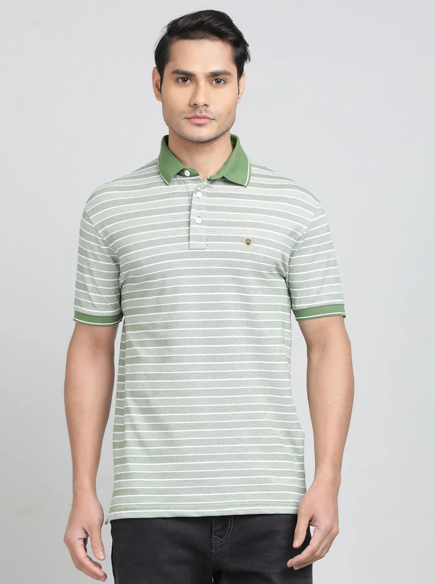 Green Striped Regular Fit Polo T-Shirt | JadeBlue