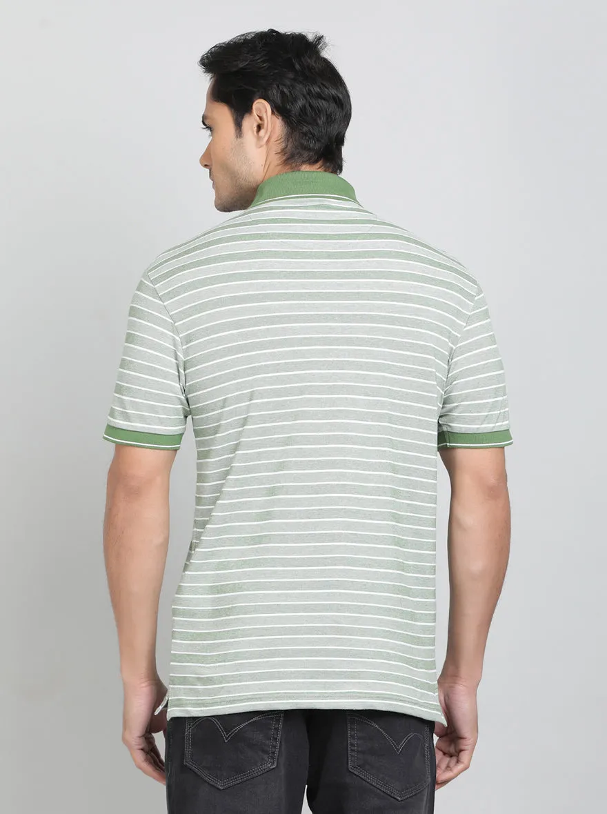 Green Striped Regular Fit Polo T-Shirt | JadeBlue