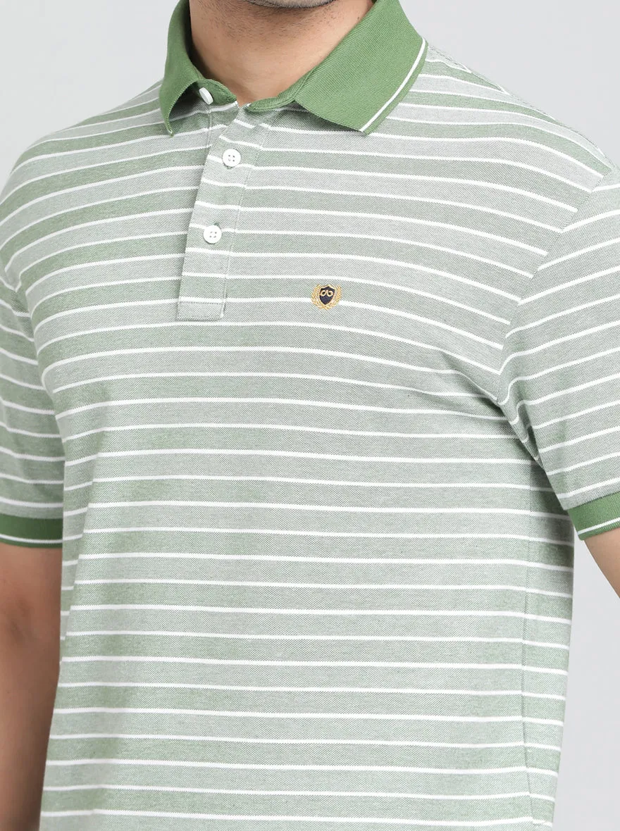Green Striped Regular Fit Polo T-Shirt | JadeBlue