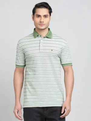 Green Striped Regular Fit Polo T-Shirt | JadeBlue