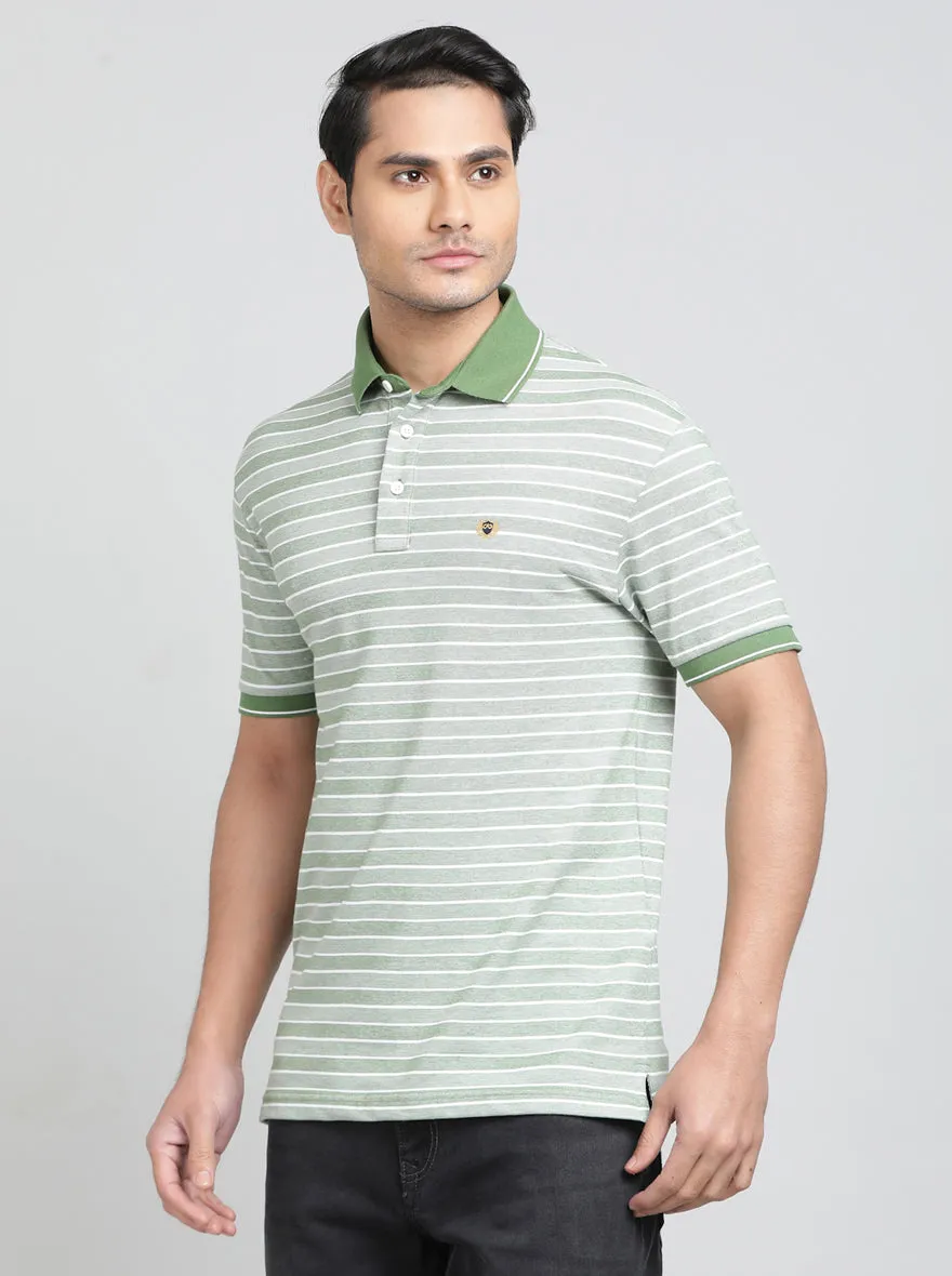 Green Striped Regular Fit Polo T-Shirt | JadeBlue
