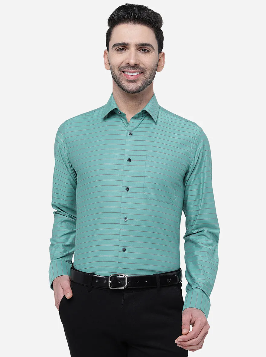 Green Striped Slim Fit Formal Shirt | JadeBlue