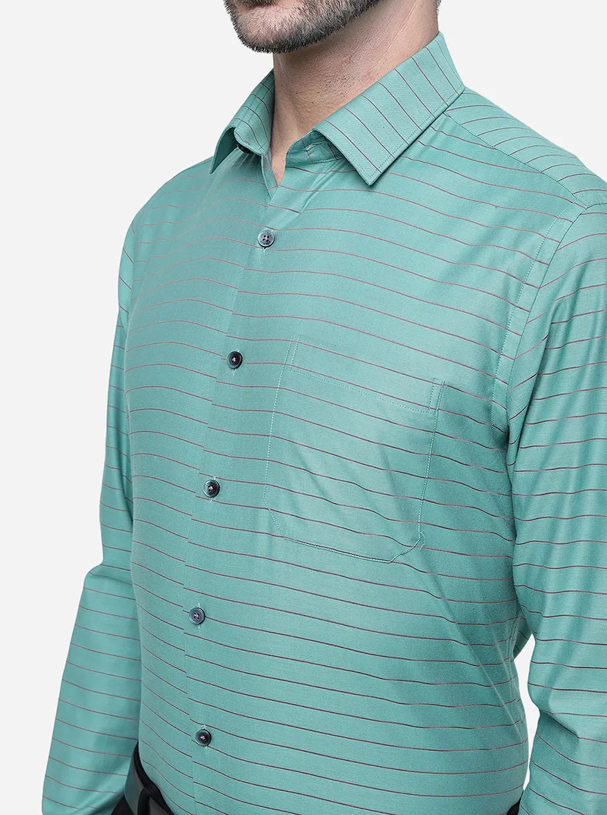 Green Striped Slim Fit Formal Shirt | JadeBlue