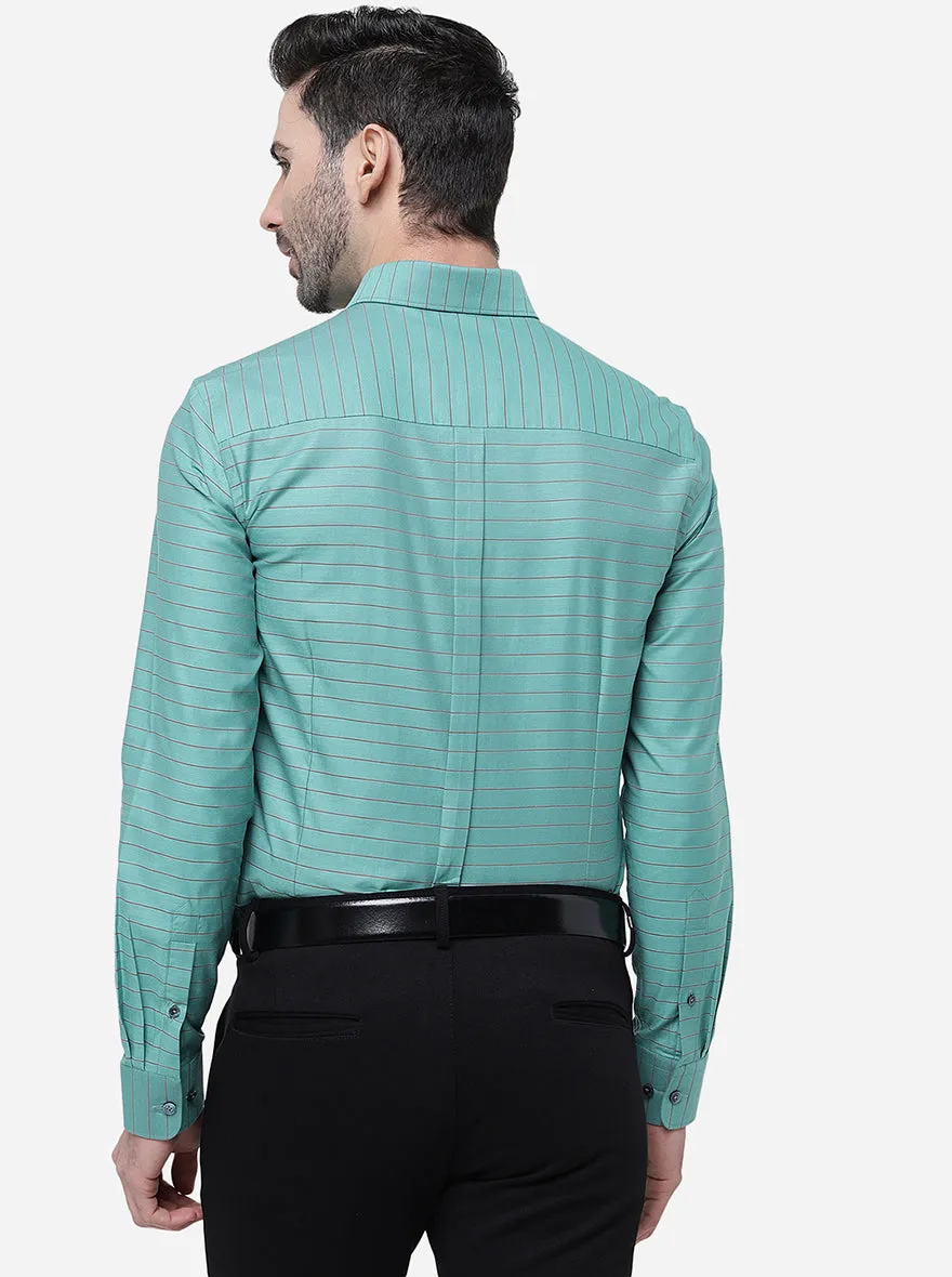 Green Striped Slim Fit Formal Shirt | JadeBlue