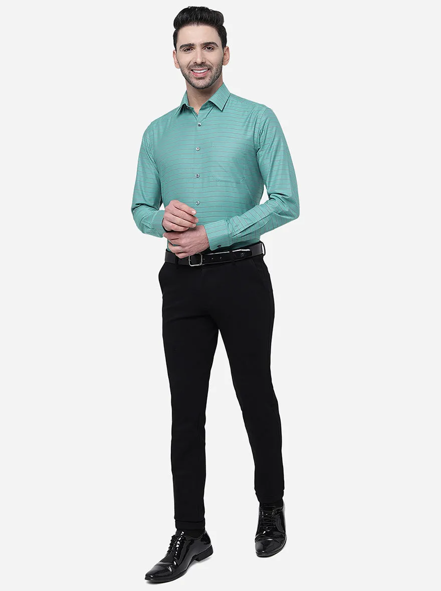Green Striped Slim Fit Formal Shirt | JadeBlue
