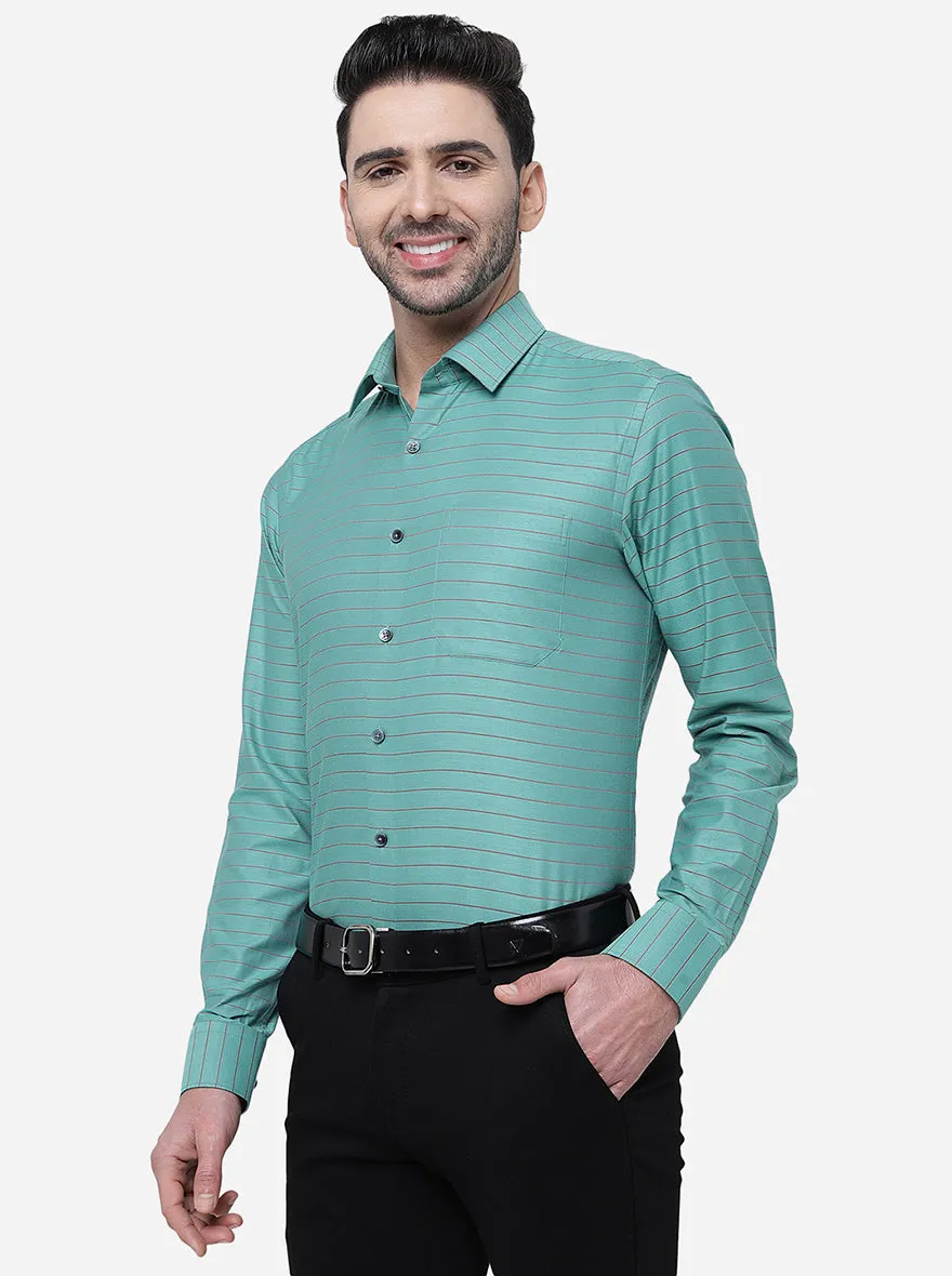 Green Striped Slim Fit Formal Shirt | JadeBlue