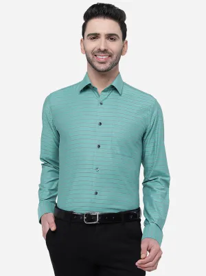 Green Striped Slim Fit Formal Shirt | JadeBlue