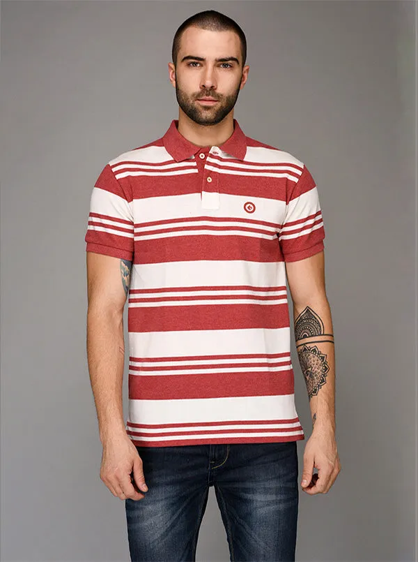 Greenfibre White & Red Striped Slim Fit Polo T-Shirt