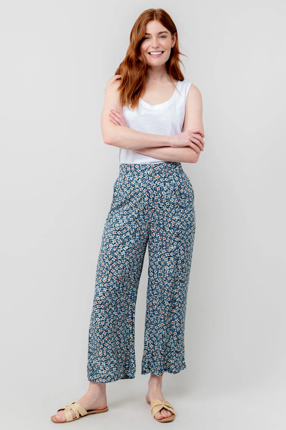 Greta Ditsy Print Cropped Trousers Navy Folk