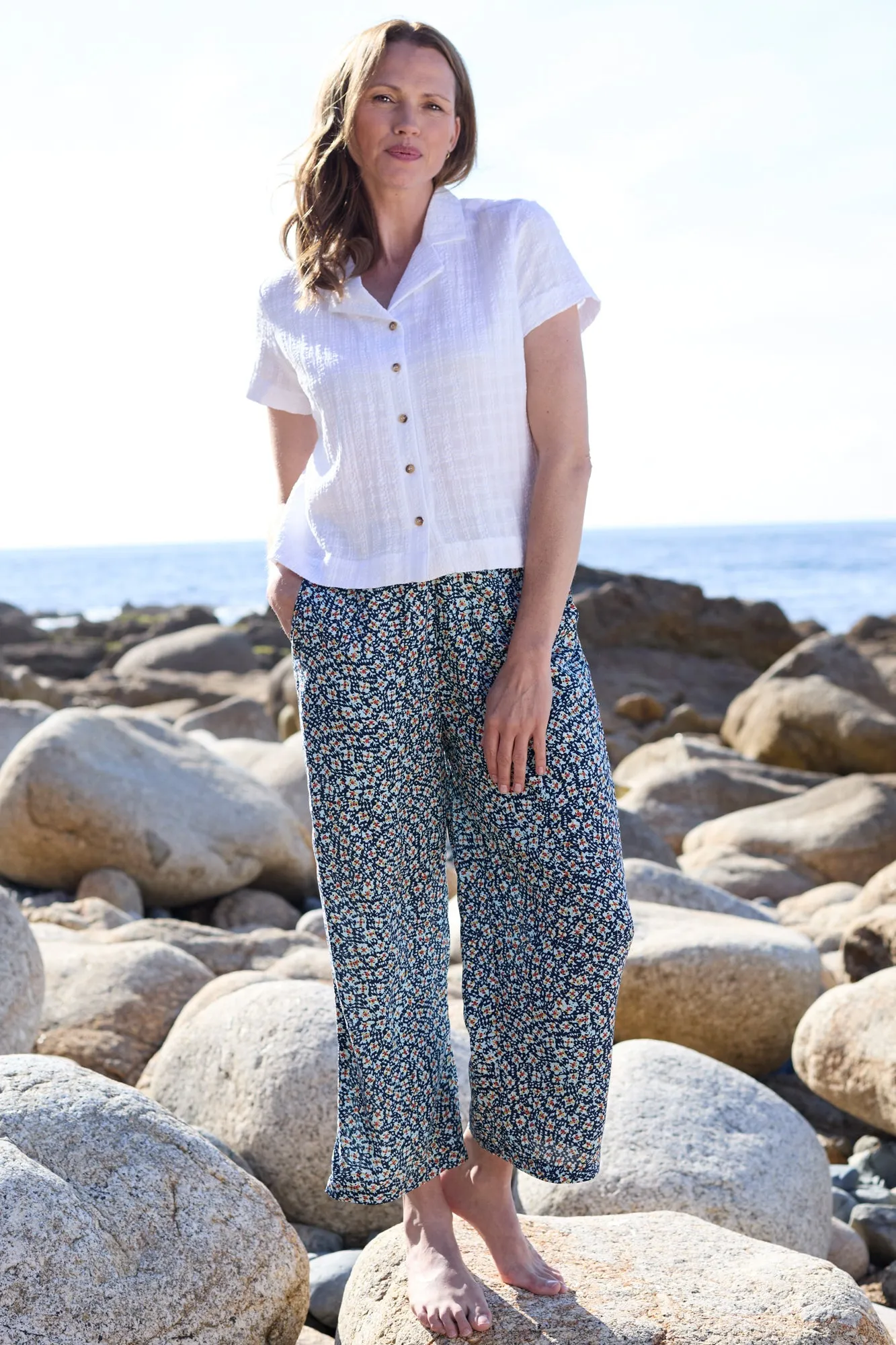 Greta Ditsy Print Cropped Trousers Navy Folk