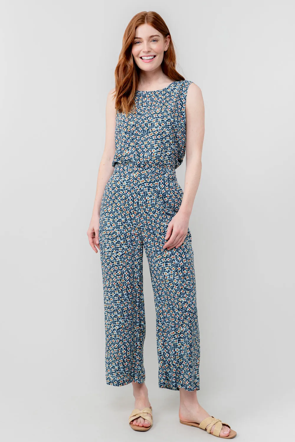 Greta Ditsy Print Cropped Trousers Navy Folk