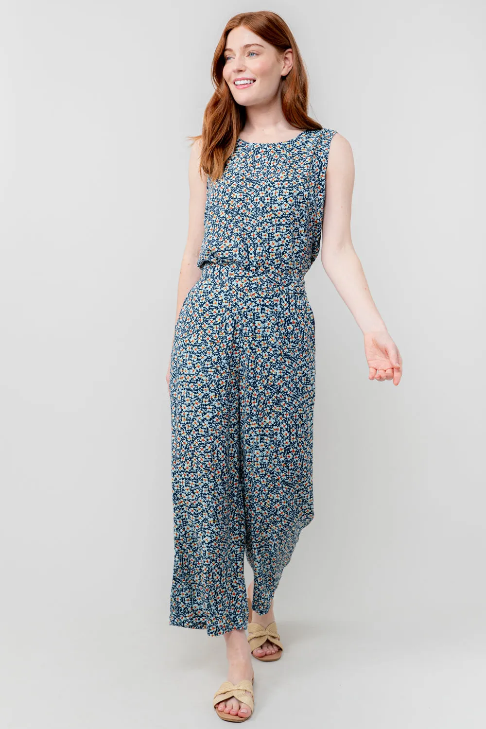Greta Ditsy Print Cropped Trousers Navy Folk