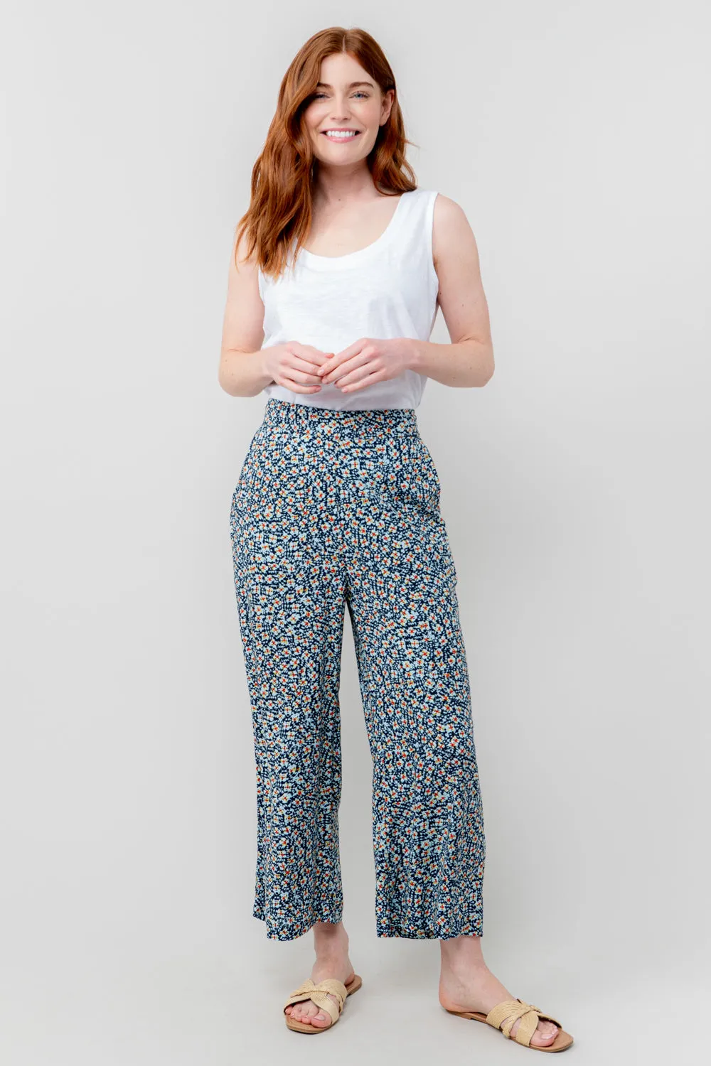 Greta Ditsy Print Cropped Trousers Navy Folk