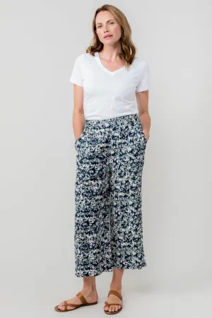 Greta Ditsy Print Cropped Trousers Navy Rose Trellis