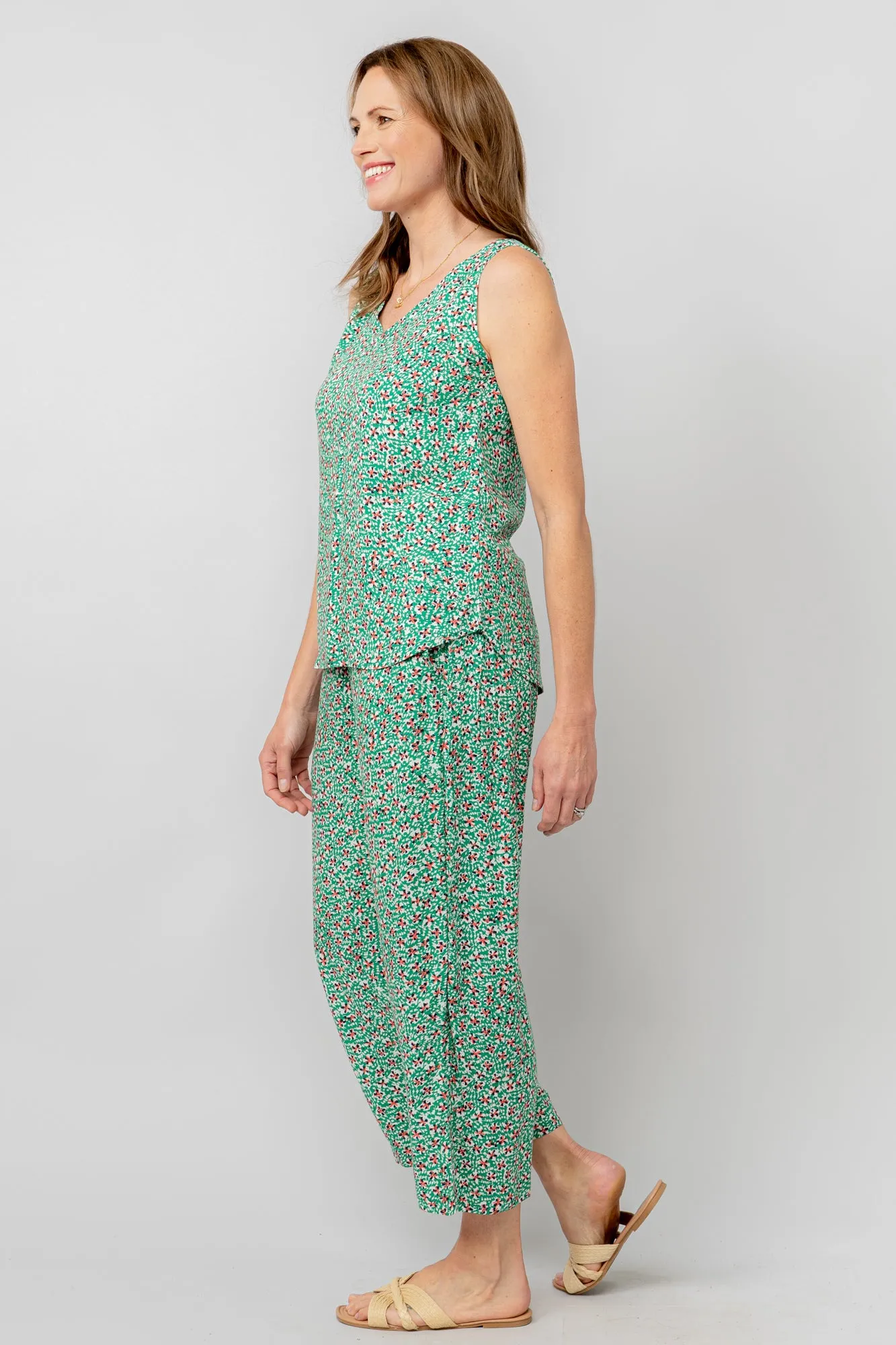 Greta Green Ditsy Print Cropped Trousers