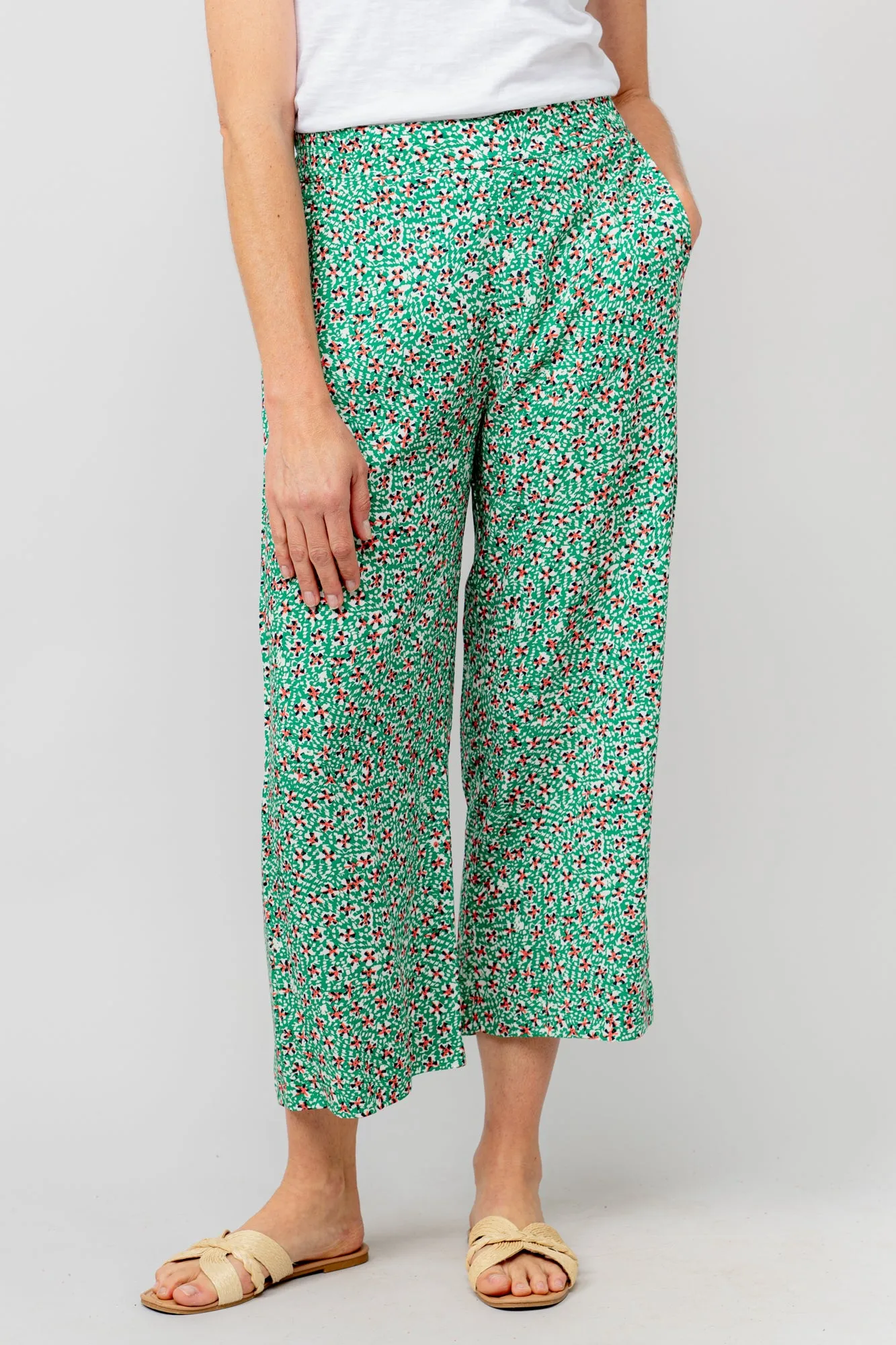 Greta Green Ditsy Print Cropped Trousers